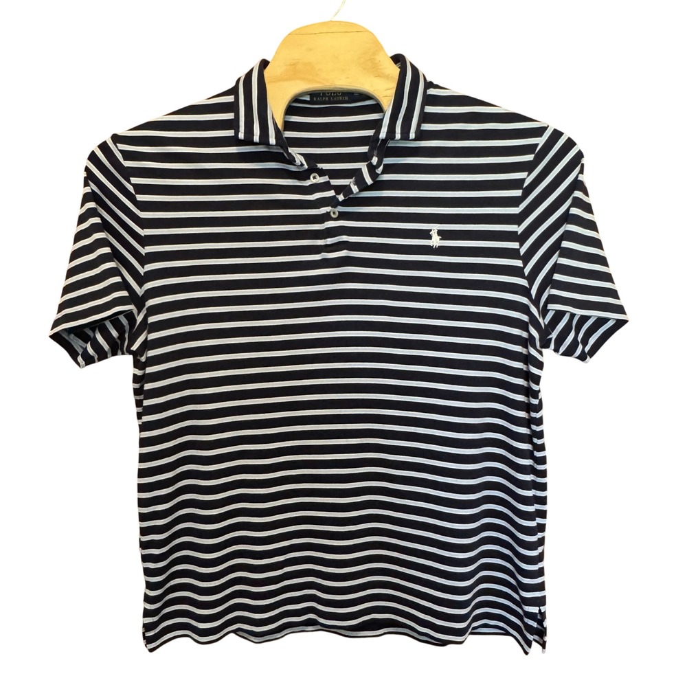 Polo Ralph Lauren Shirt XL Navy Blue Striped Cotton Preppy Heritage Classic Ivy